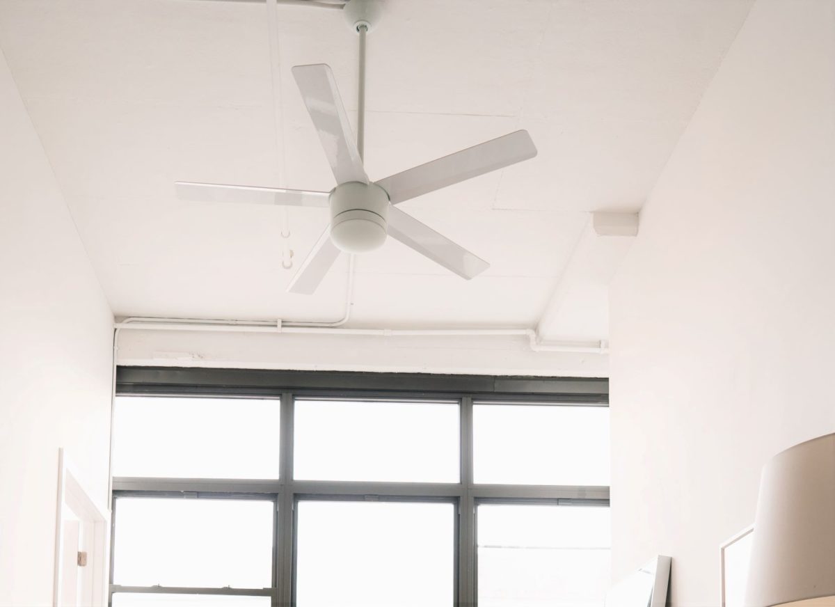 ceiling fan above large window